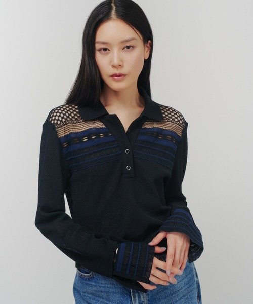 THINGS THAT MATTER（シングス ザット マター）の「TORCHON LACE SWITCHING WAFFLE POLO / トーション レース スイッチング ワッフル ポロ（ポロシャツ・レディース・アイボリー/ブラック/ボルドー・FREE）」の20枚目の写真