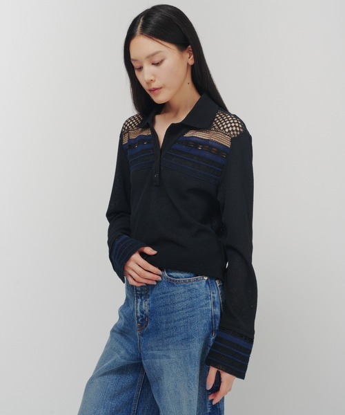 THINGS THAT MATTER（シングス ザット マター）の「TORCHON LACE SWITCHING WAFFLE POLO / トーション レース スイッチング ワッフル ポロ（ポロシャツ・レディース・アイボリー/ブラック/ボルドー・FREE）」の21枚目の写真