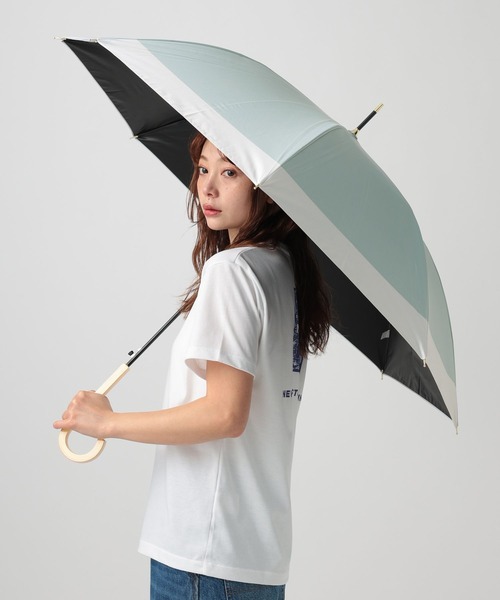 BAYFLOW(ベイフロー)の「【CHARIS】SUNRAINバイカラー晴雨兼用傘58cm/遮光率100%/紫外線遮蔽率100%/UP50+/遮熱効果/超撥水加工(長傘・レディース・ライトグリーン/ホワイト/ピンク・0)」の3枚目の写真