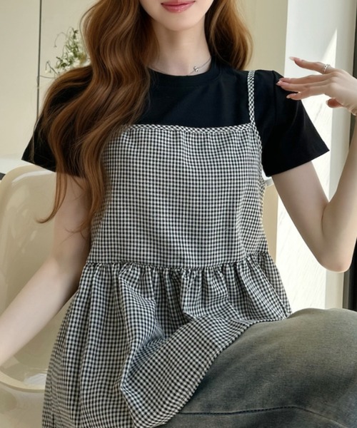 Ada.(エイダ)の「フロントリボン ギンガムチェック ビスチェ(その他トップス・レディース・ブルー/ブラック/グリーン・FREE)」の2枚目の写真