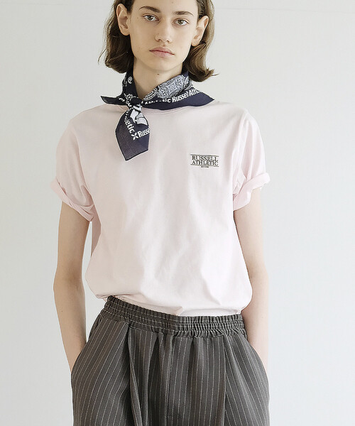 Russell Athletic（ラッセルアスレティック）の「RUSSELL ATHLETIC × PUBLUX/ラッセルアスレチック 別注 ワンポイント 刺繍 Tシャツ　限定展開（Tシャツ/カットソー・メンズ・ブラック/グレー/チャコールグレー/ホワイト/ピンク/ブラウン・LARGE/MEDIUM/ﾌﾘ-）」の7枚目の写真