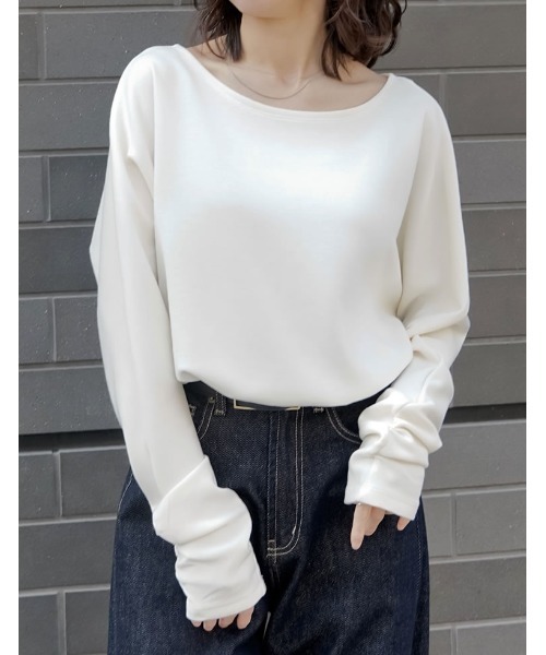 Re:EDIT（リエディ）の「[UVカット][接触冷感][シワになりにくい]マシュマロポンチマルチウェイオフショルダートップス（Tシャツ/カットソー・レディース・ブラック/オフホワイト/杢グレー・MEDIUM/LARGE）」の2枚目の写真