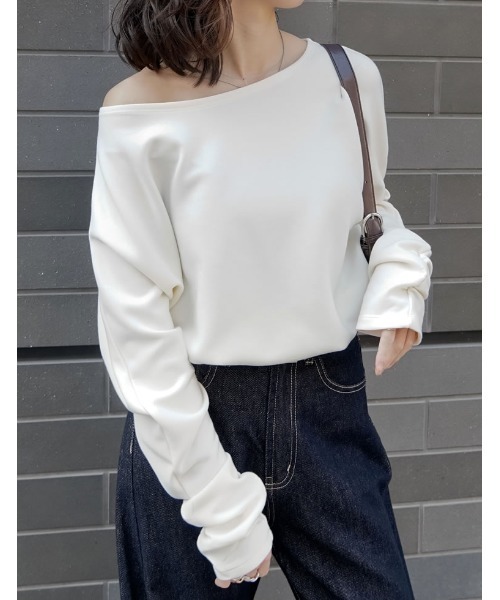 Re:EDIT（リエディ）の「[UVカット][接触冷感][シワになりにくい]マシュマロポンチマルチウェイオフショルダートップス（Tシャツ/カットソー・レディース・ブラック/オフホワイト/杢グレー・MEDIUM/LARGE）」の10枚目の写真