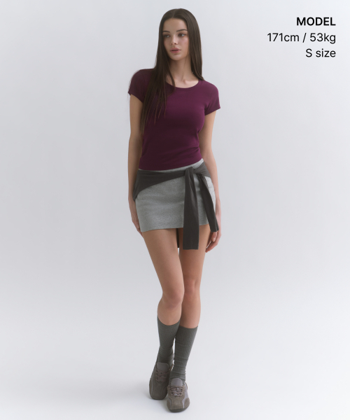 MUSINSA STANDARD WOMAN（ムシンサスタンダードウーマン）の「ウィメンズ ローライズジャージミニスコート [ミディアムグレー]（スカート・レディース・その他・X-SMALL/SMALL/MEDIUM/LARGE）」の2枚目の写真