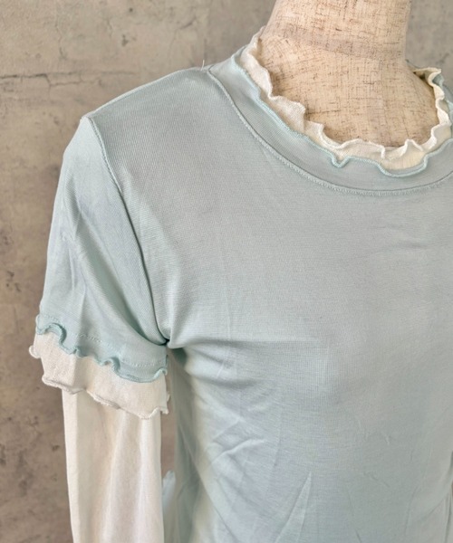 LADY LIKE（レディライク）の「【春夏新作】シアーTシャツ付きメローステッチトップス２点セット（Tシャツ/カットソー・レディース・グレー/サックスブルー/イエロー・M）」の9枚目の写真