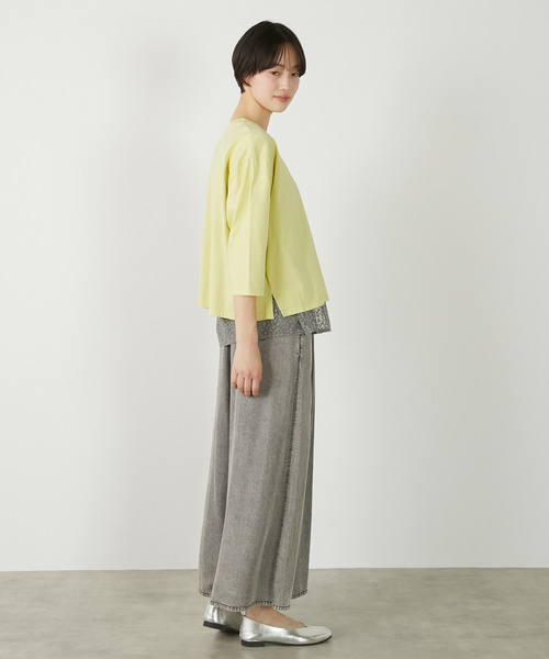 MELROSE claire(メルローズ クレール)の「【コットン天竺BONJOURロゴプリントTシャツ】(Tシャツ/カットソー・レディース・ブラウン/ダークネイビー/オフホワイト/イエロー・FREE)」の5枚目の写真
