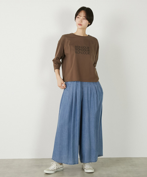 MELROSE claire(メルローズ クレール)の「【コットン天竺BONJOURロゴプリントTシャツ】(Tシャツ/カットソー・レディース・ブラウン/ダークネイビー/オフホワイト/イエロー・FREE)」の13枚目の写真