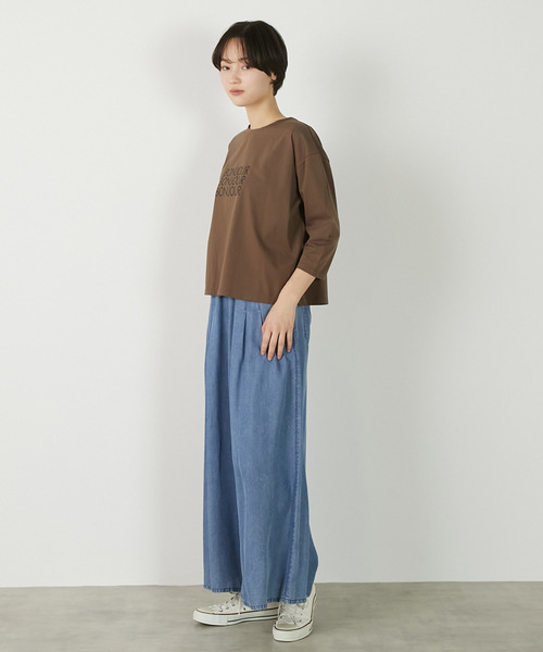 MELROSE claire(メルローズ クレール)の「【コットン天竺BONJOURロゴプリントTシャツ】(Tシャツ/カットソー・レディース・ブラウン/ダークネイビー/オフホワイト/イエロー・FREE)」の15枚目の写真