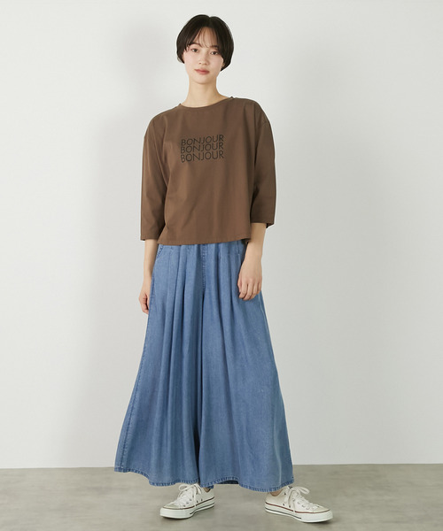 MELROSE claire(メルローズ クレール)の「【コットン天竺BONJOURロゴプリントTシャツ】(Tシャツ/カットソー・レディース・ブラウン/ダークネイビー/オフホワイト/イエロー・FREE)」の22枚目の写真