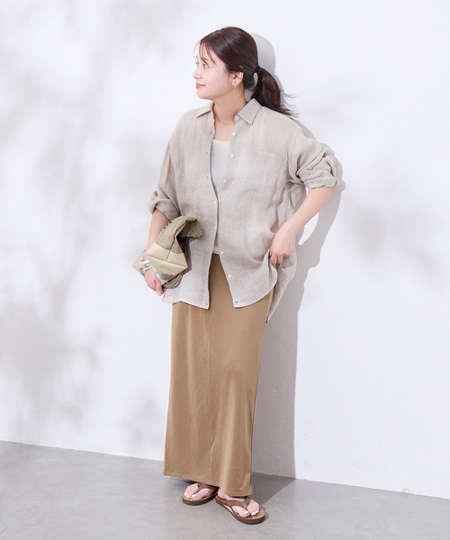 JOURNAL STANDARD(ジャーナルスタンダード)の「《追加2》フィブリルキュプラジャージーマキシスカート(スカート・レディース・キャメル/ブラウン系その他・FREE)」の4枚目の写真