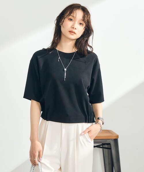 セール】カットジョーゼット5分袖プルオーバー（Tシャツ/カットソー