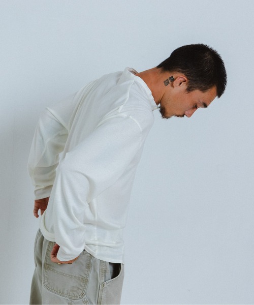 THE BOLDMAN（ザ ボールドマン）の「Henleyneck L/S Tee / ヘンリーネックロンT（Tシャツ/カットソー・メンズ・ブラック×グレー/ホワイト/ブラック・LARGE/MEDIUM）」の7枚目の写真