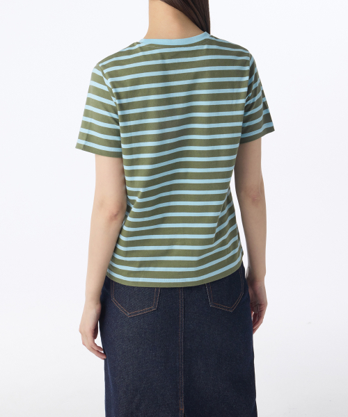 MUSINSA STANDARD WOMAN（ムシンサスタンダードウーマン）の「ウィメンズブレトンストライプクルーネックTシャツ[カーキ/スカイブルー]（Tシャツ/カットソー・レディース・その他・LARGE/SMALL/MEDIUM/X-SMALL）」の4枚目の写真
