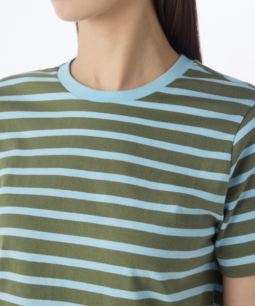MUSINSA STANDARD WOMAN（ムシンサスタンダードウーマン）の「ウィメンズブレトンストライプクルーネックTシャツ[カーキ/スカイブルー]（Tシャツ/カットソー・レディース・その他・LARGE/SMALL/MEDIUM/X-SMALL）」の5枚目の写真