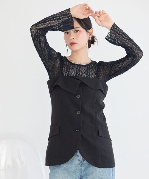 earth music&ecology(アースミュージックアンドエコロジー)の「【セットアップ対応】フラップボタンビスチェ(ベスト・レディース・ライトベージュ/ブラック/ブラウン・FREE)」の19枚目の写真