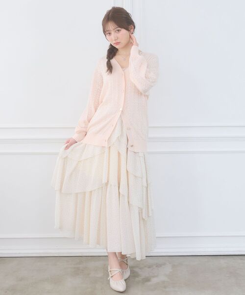 MAJESTIC LEGON（マジェスティックレゴン）の「レースアップスカシ柄ミディカーデ（カーディガン/ボレロ・レディース・ピンク/ライトグリーン/オフホワイト/ブルー・MEDIUM）」の5枚目の写真