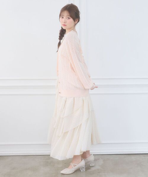 MAJESTIC LEGON（マジェスティックレゴン）の「レースアップスカシ柄ミディカーデ（カーディガン/ボレロ・レディース・ピンク/ライトグリーン/オフホワイト/ブルー・MEDIUM）」の6枚目の写真