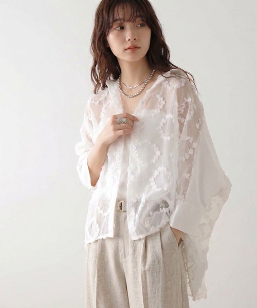 Lateru（ラテル）の「シアージャガード シャツジャケット（Tシャツ/カットソー・レディース・ホワイト/ブラック・FREE）」の2枚目の写真