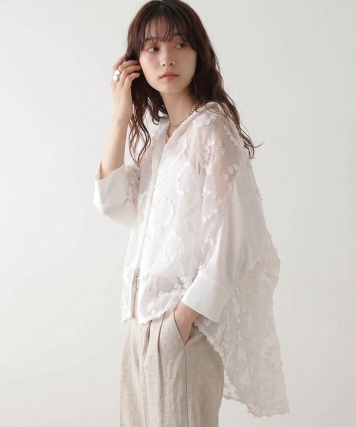 Lateru（ラテル）の「シアージャガード シャツジャケット（Tシャツ/カットソー・レディース・ホワイト/ブラック・FREE）」の3枚目の写真