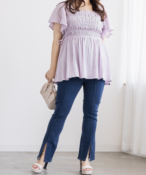 CLETTE（クレット）の「CLETTEオリジナルストレッチデニムスリットフレアパンツ（その他パンツ・レディース・ブラック/その他/ブルー/ネイビー・4L/3L/LL）」の9枚目の写真