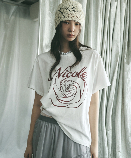 NICK&NICOLE(ニックアンドニコール)の「NICOLE ROSE SLEEVE TOP_CREAM BURGUNDY(Tシャツ/カットソー・レディース・その他・MEDIUM/LARGE)」の1枚目の写真