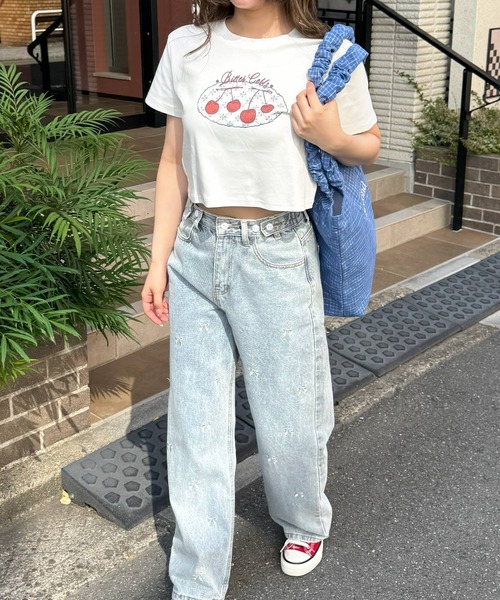frunco(フランコ)の「チェリークロップドTシャツ(Tシャツ/カットソー・レディース・ブルー/グレー/ホワイト・FREE)」の8枚目の写真