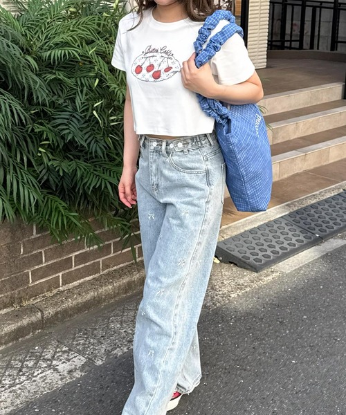 frunco(フランコ)の「チェリークロップドTシャツ(Tシャツ/カットソー・レディース・ブルー/グレー/ホワイト・FREE)」の9枚目の写真