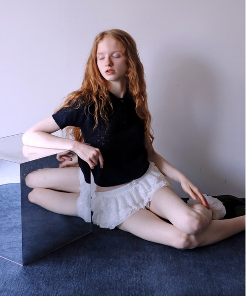 mieya mieya(ミーヤミーヤ)の「【mieya mieya】LYC EENNE KNIT POLO/リセエンヌニットポロ(ポロシャツ・レディース・ピンク/ホワイト/スカイブルー/ネイビー・FREE)」の5枚目の写真