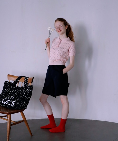 mieya mieya(ミーヤミーヤ)の「【mieya mieya】LYC EENNE KNIT POLO/リセエンヌニットポロ(ポロシャツ・レディース・ピンク/ホワイト/スカイブルー/ネイビー・FREE)」の13枚目の写真