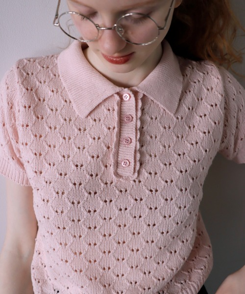 mieya mieya(ミーヤミーヤ)の「【mieya mieya】LYC EENNE KNIT POLO/リセエンヌニットポロ(ポロシャツ・レディース・ピンク/ホワイト/スカイブルー/ネイビー・FREE)」の22枚目の写真