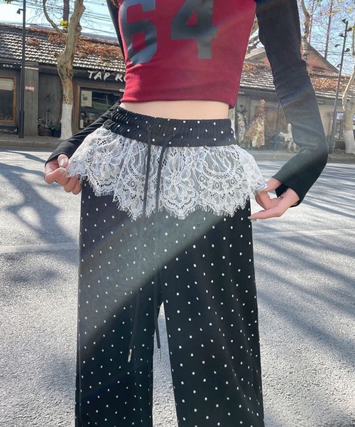 Nia(ニア)の「Nia(ニア)/レース付きドット柄スウェット(スウェットパンツ・レディース・ブラック/グレー・MEDIUM/SMALL)」の8枚目の写真