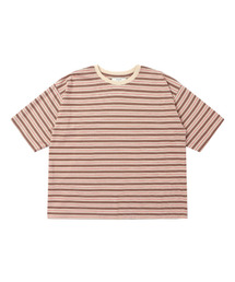 SOLEW（ソル）の「オーバーサイズハーフスリーブTシャツ_ブラウンストライプ（Tシャツ/カットソー）」