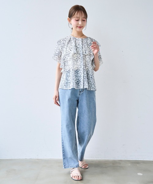 mil(ミル)の「ラッフルカラー ブラウス / ドット柄 花柄【587204】(シャツ/ブラウス・レディース・オフホワイト/ブラック・XS/S)」の8枚目の写真