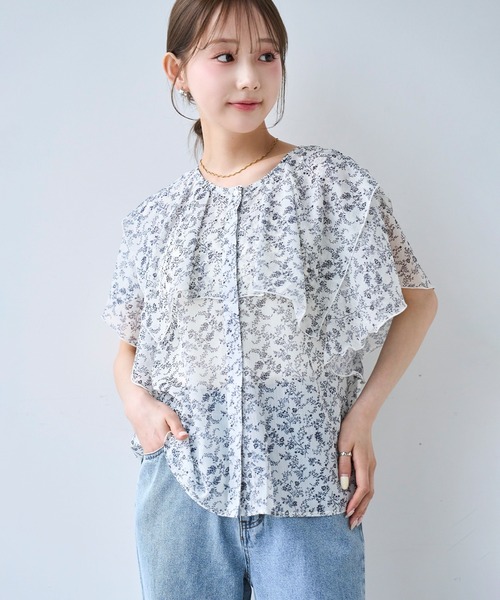 mil(ミル)の「ラッフルカラー ブラウス / ドット柄 花柄【587204】(シャツ/ブラウス・レディース・オフホワイト/ブラック・XS/S)」の9枚目の写真