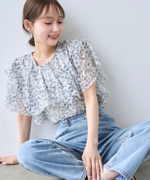 mil(ミル)の「ラッフルカラー ブラウス / ドット柄 花柄【587204】(シャツ/ブラウス・レディース・オフホワイト/ブラック・XS/S)」の13枚目の写真