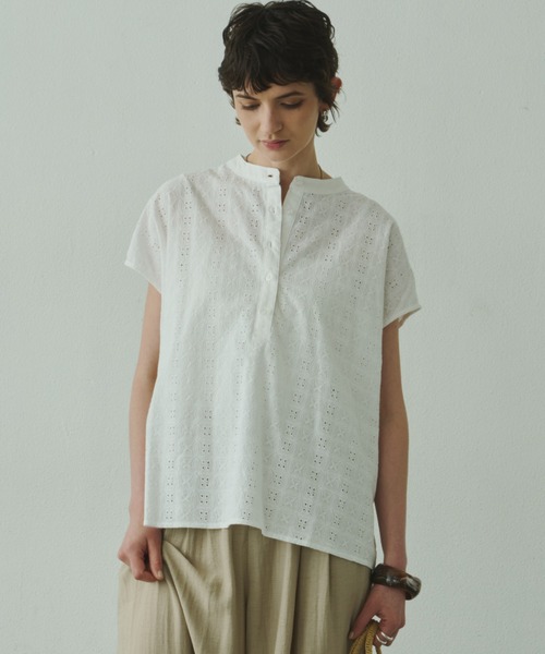 Plumel(プルメル)の「embroidery Lace French Tops / エンブロイダリーレースフレンチトップス(Tシャツ/カットソー・レディース・ブラウン/ブラック/オフホワイト・MEDIUM)」の7枚目の写真