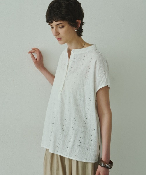Plumel(プルメル)の「embroidery Lace French Tops / エンブロイダリーレースフレンチトップス(Tシャツ/カットソー・レディース・ブラウン/ブラック/オフホワイト・MEDIUM)」の8枚目の写真