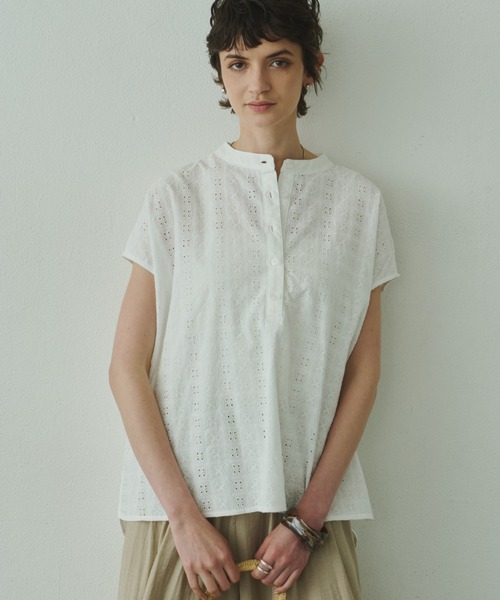 Plumel(プルメル)の「embroidery Lace French Tops / エンブロイダリーレースフレンチトップス(Tシャツ/カットソー・レディース・ブラウン/ブラック/オフホワイト・MEDIUM)」の10枚目の写真