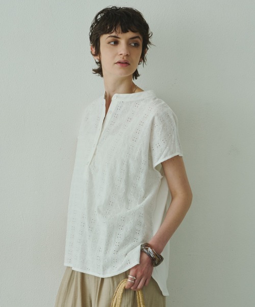 Plumel(プルメル)の「embroidery Lace French Tops / エンブロイダリーレースフレンチトップス(Tシャツ/カットソー・レディース・ブラウン/ブラック/オフホワイト・MEDIUM)」の12枚目の写真