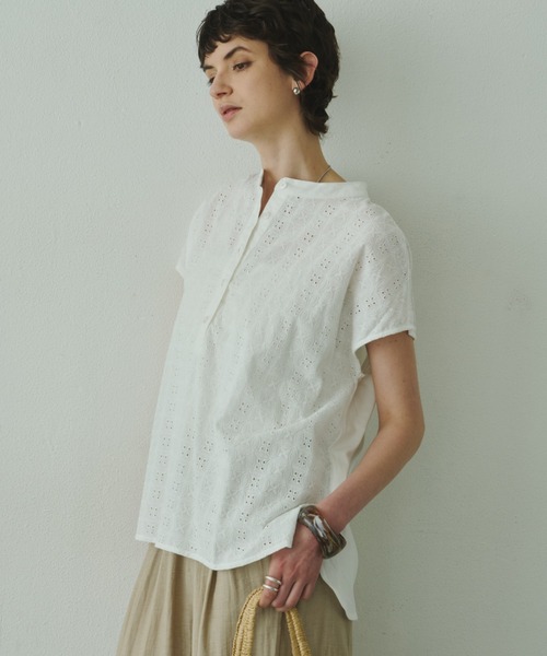 Plumel(プルメル)の「embroidery Lace French Tops / エンブロイダリーレースフレンチトップス(Tシャツ/カットソー・レディース・ブラウン/ブラック/オフホワイト・MEDIUM)」の11枚目の写真