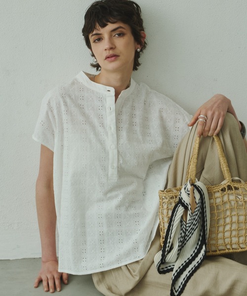 Plumel(プルメル)の「embroidery Lace French Tops / エンブロイダリーレースフレンチトップス(Tシャツ/カットソー・レディース・ブラウン/ブラック/オフホワイト・MEDIUM)」の6枚目の写真