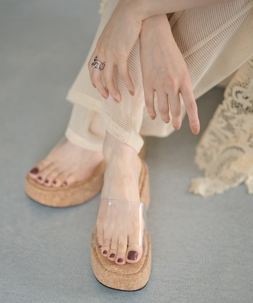 LAULEN(ローレン)の「clear band wedge sole sandals /クリアバンドウェッジソールサンダル(サンダル・レディース・クリア/ブルー/ブラック・23cm/24cm/24.5cm)」の1枚目の写真