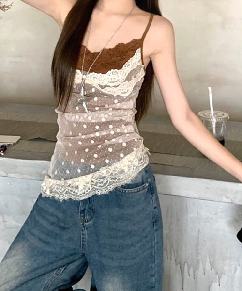 SHEENA(シーナ)の「【カップ付き】レイヤードライクドットレースキャミソール(キャミソール・レディース・ベージュ・M)」の5枚目の写真