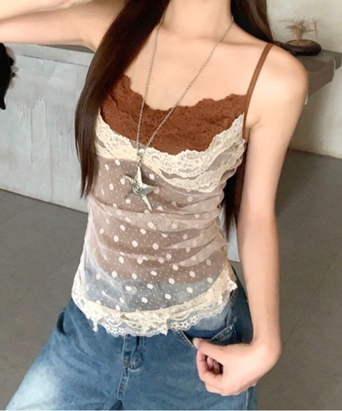 SHEENA(シーナ)の「【カップ付き】レイヤードライクドットレースキャミソール(キャミソール・レディース・ベージュ・M)」の15枚目の写真