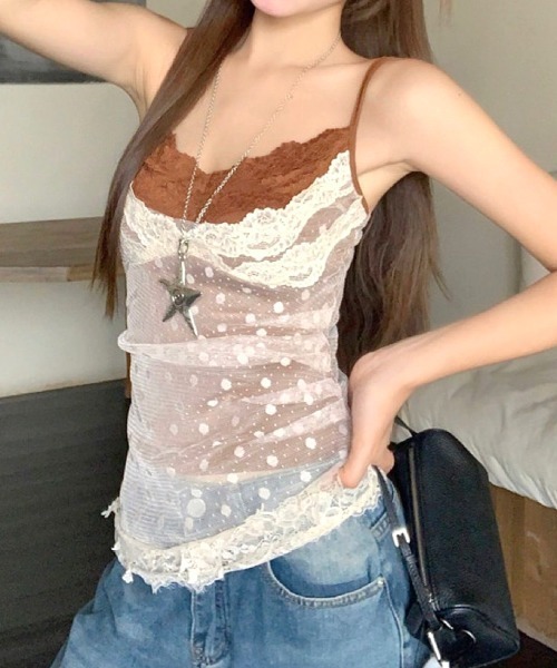 SHEENA(シーナ)の「【カップ付き】レイヤードライクドットレースキャミソール(キャミソール・レディース・ベージュ・M)」の12枚目の写真