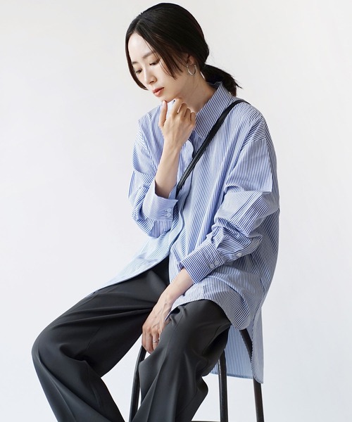 zootie(ズーティー)の「汗しみない ベーシックシャツ(シャツ/ブラウス・レディース・ストライプ/ピンク/ホワイト/チャコール・M/L)」の14枚目の写真