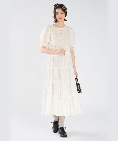 To b. by agnes b.（トゥービーバイアニエスベー）の「コットン シフォン パフィー 半袖 ブラウス（シャツ/ブラウス・レディース・ホワイト・38/40/36）」の9枚目の写真
