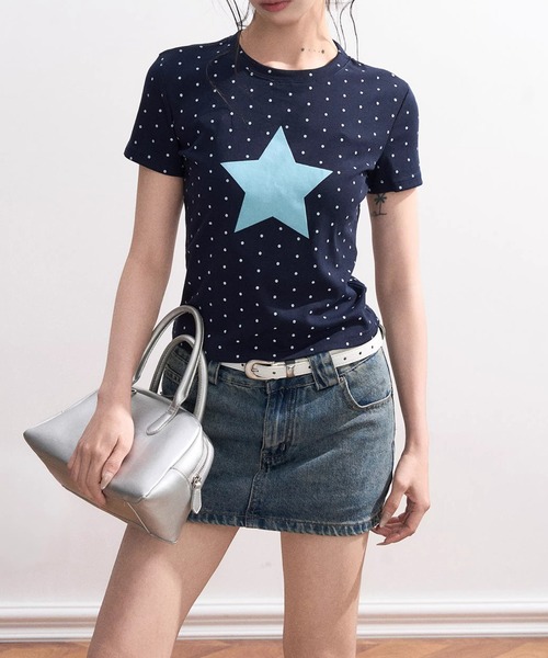 Girly Doll(ガーリードール)の「ミニドット×スターTシャツ(Tシャツ/カットソー・レディース・ネイビー/オフホワイト・F)」の7枚目の写真