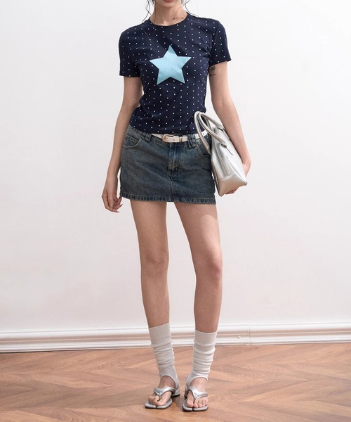 Girly Doll(ガーリードール)の「ミニドット×スターTシャツ(Tシャツ/カットソー・レディース・ネイビー/オフホワイト・F)」の8枚目の写真