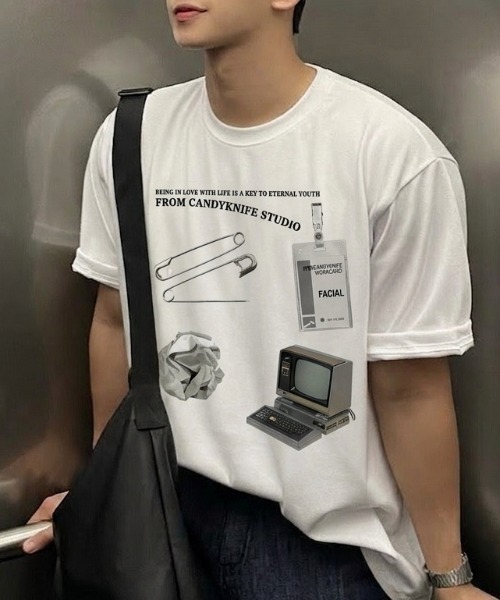 B.R.U(ブル)の「アイテムプリント半袖Tシャツ(Tシャツ/カットソー・メンズ・ホワイト/オートミール/ブラック・FREE)」の2枚目の写真